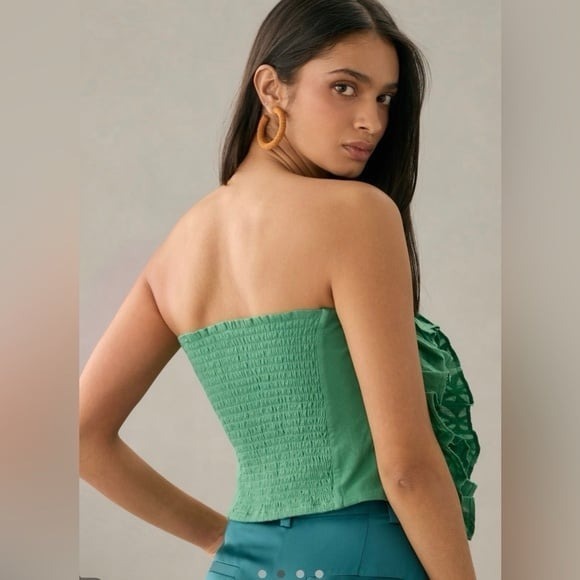 Anthropologie green ruffle tube top XL - Picture 2 of 7